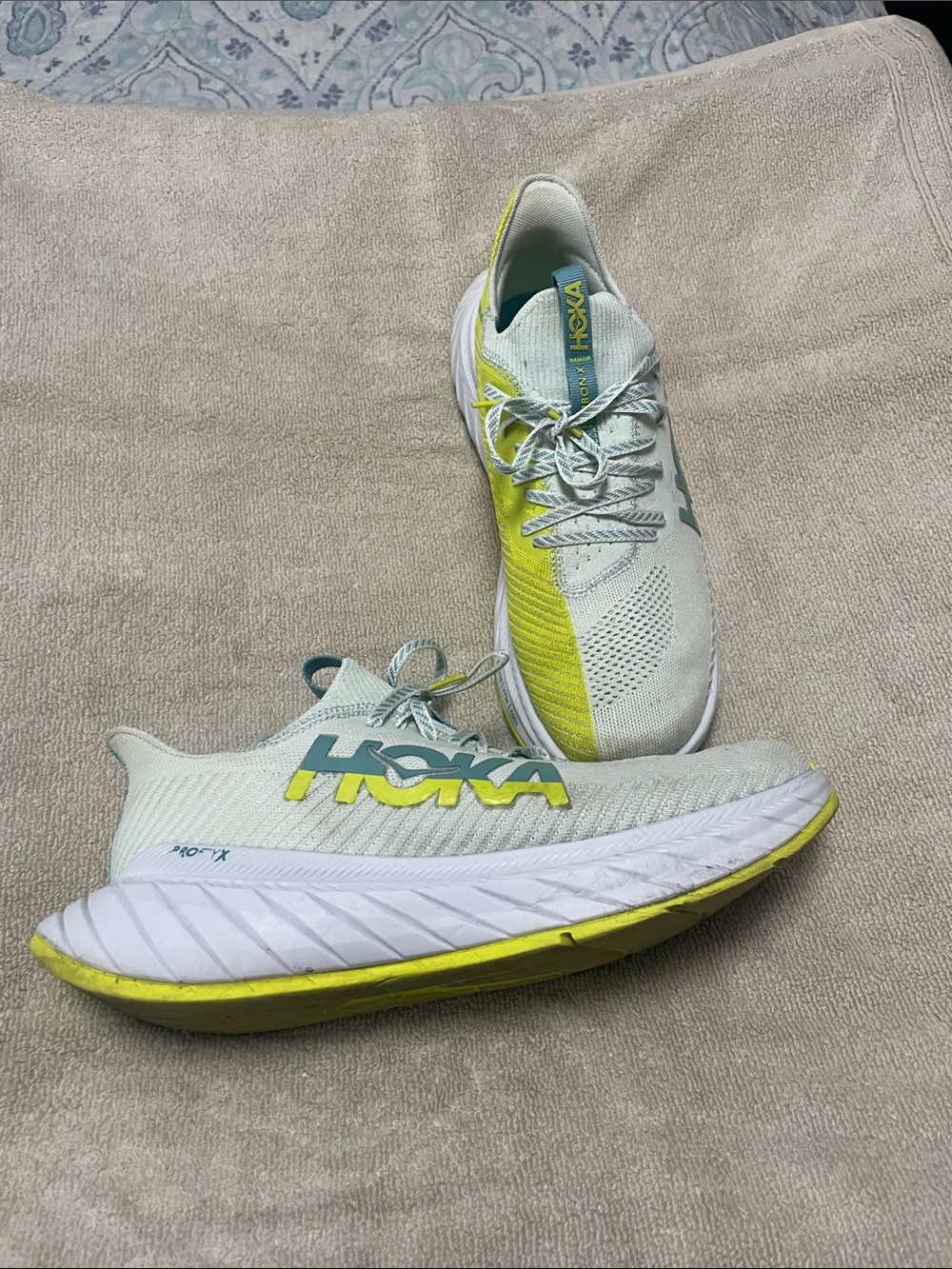 Hoka Mens Running Sneakers in White and Yellow